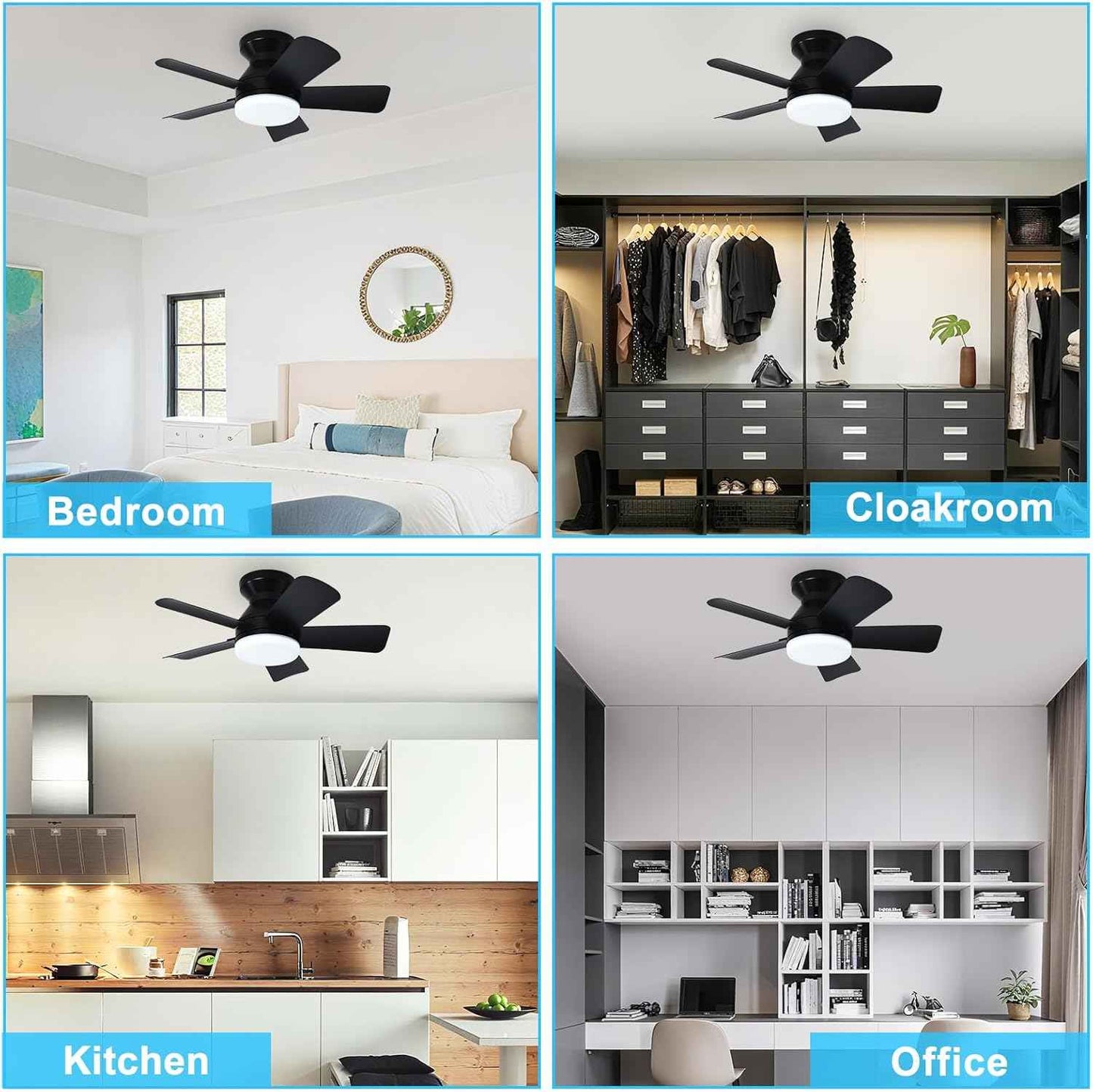 42-Inch Modern Black Ceiling Fan with Light & Remote - Dimmable Low Profile, 5 Reversible Walnut Blades, 6 Speeds for Indoor/Outdoor Use