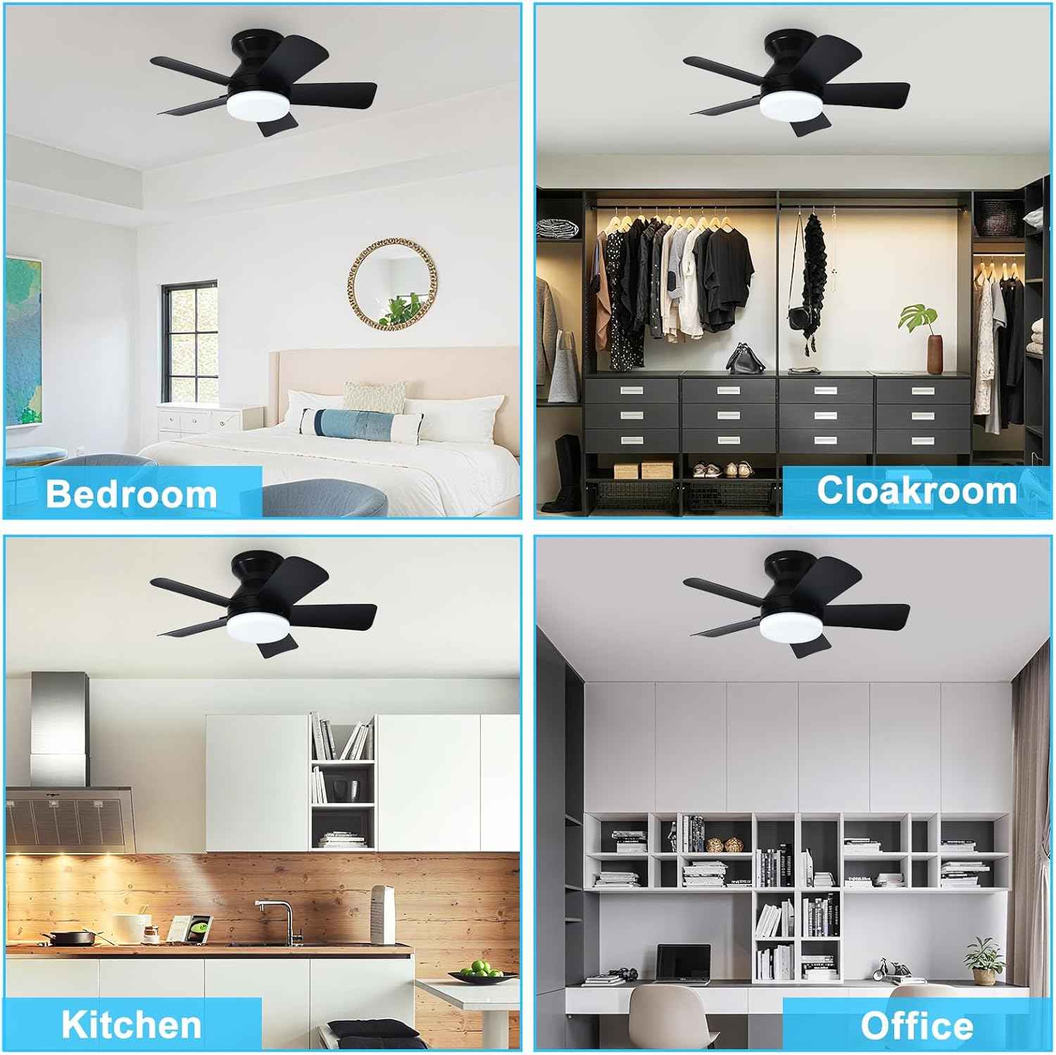 42-Inch Modern Black Ceiling Fan with Light & Remote - Dimmable Low Profile, 5 Reversible Walnut Blades, 6 Speeds for Indoor/Outdoor Use