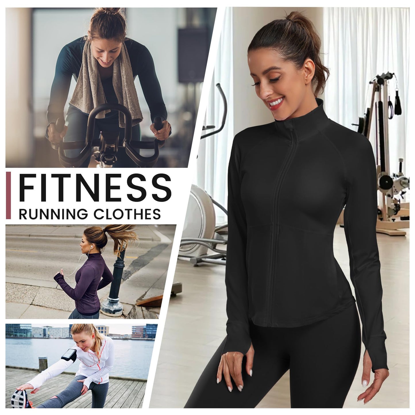 YOKGO Women's Athletic Jackets Lightweight Sport Workout Jackets Zip Up Running Jackets with Thumb Holes for Gym Yoga
