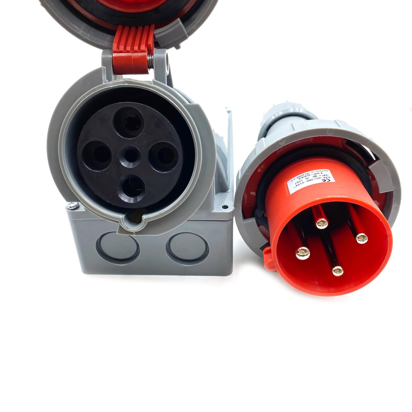 1Set 63A 4Pin Industrial Connector Plug Socket, 4Pin 63A 380V-415V 3P+E 6H IEC60309 IP67 Waterproof Connector Power Connecting Industrial Surface Mounted Socket Set for Aviation and Industry