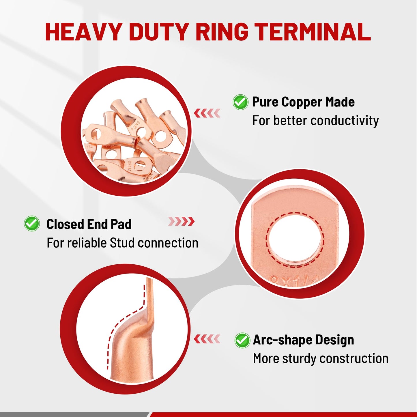 RED WOLF 8 AWG 1/4" Battery Cable Lug 12 PCS w/3:1 Heat Shrink Tubing for Wiring Insulation Black Red 12 PCS for Automotive Electrical 8 Gauge Wire Copper Lug Marine Grade M6 Ring Terminal Ends