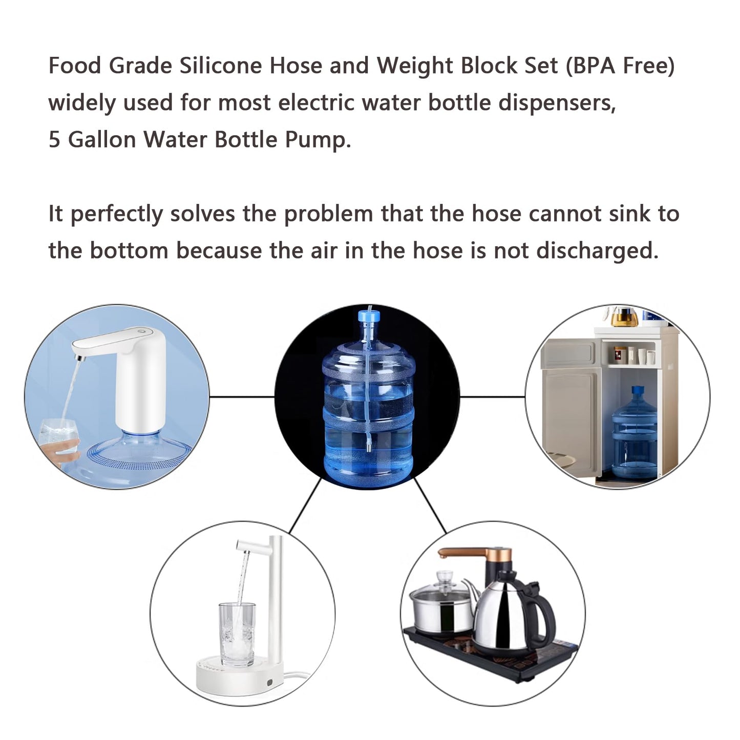 Food Grade Silicone Water Pump Hose and Weight Block Set for 5 Gallon Water Bottle Pump,Rubber Pipe Hose Tube Replacement for Charging Automatic Drinking Water Pump and Desk Water Dispenser (Ft 3.2)