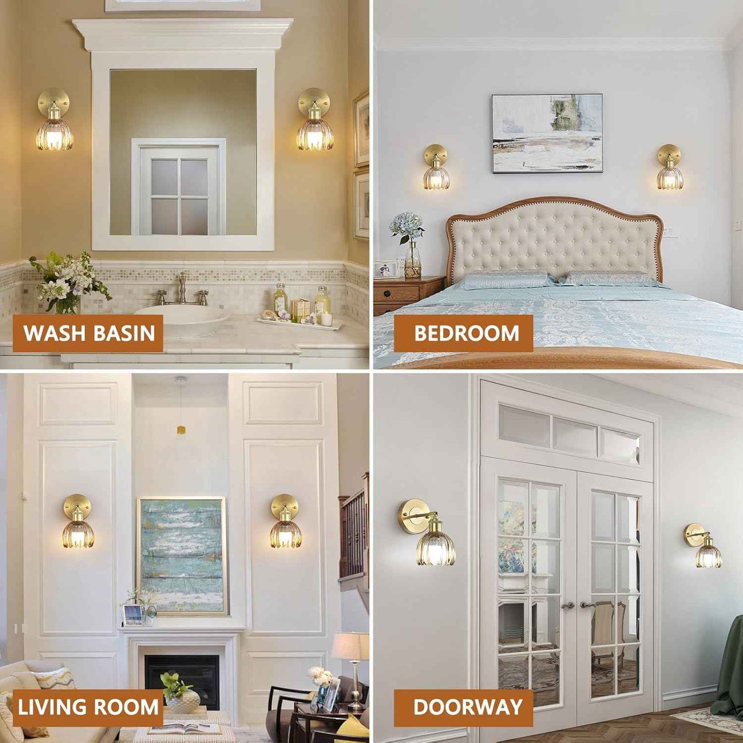 Rechargeable Vintage Wireless Wall Sconces - Gold LED Tulip Glass Lamps with Remote Dimming for Bedroom & Living Room