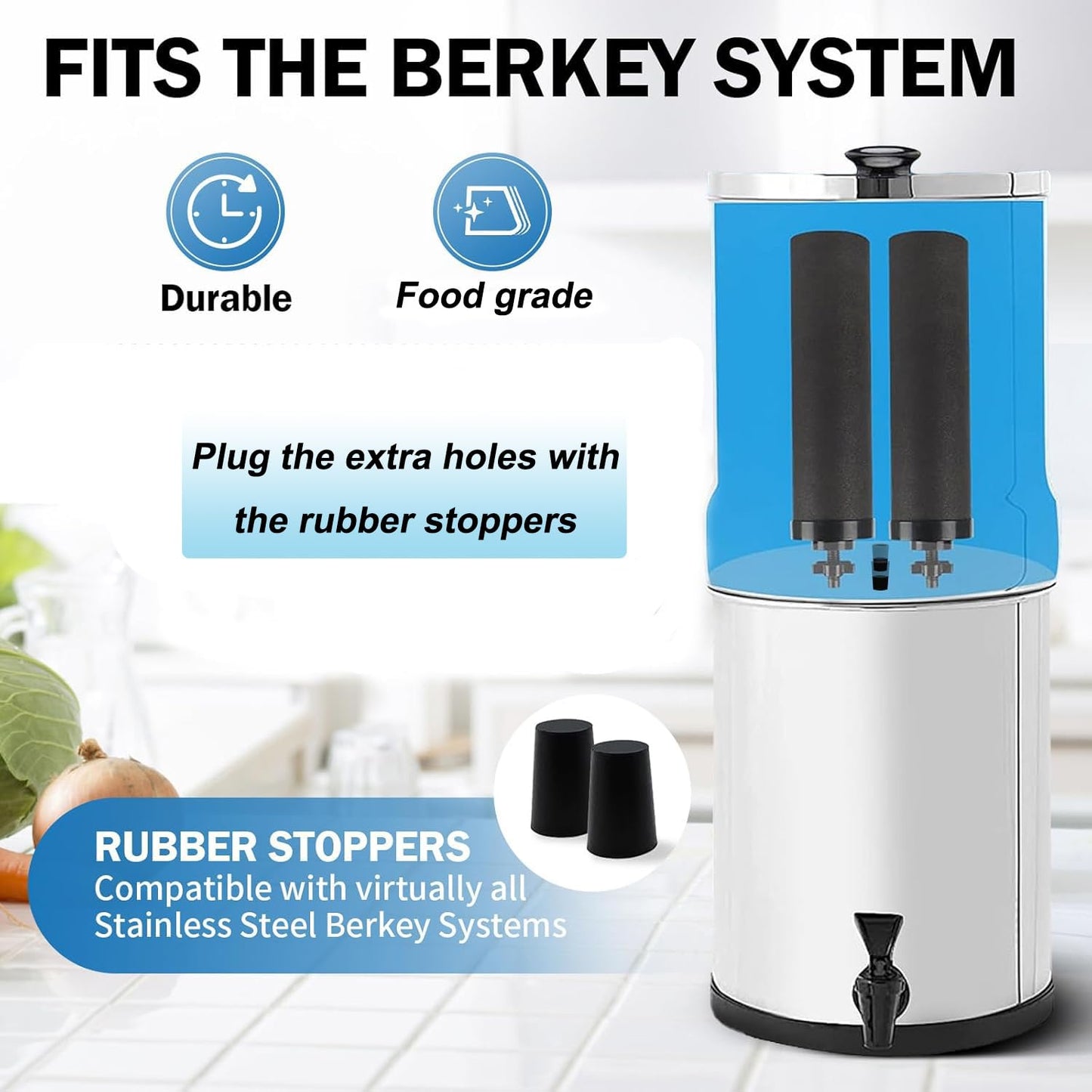 Silicone filter cartridge plugs are compatible with Berkey® water filters - leak-proof replacement plugs, compatible with all Berkey® models, easy to install - 8-piece set of sealing plugs