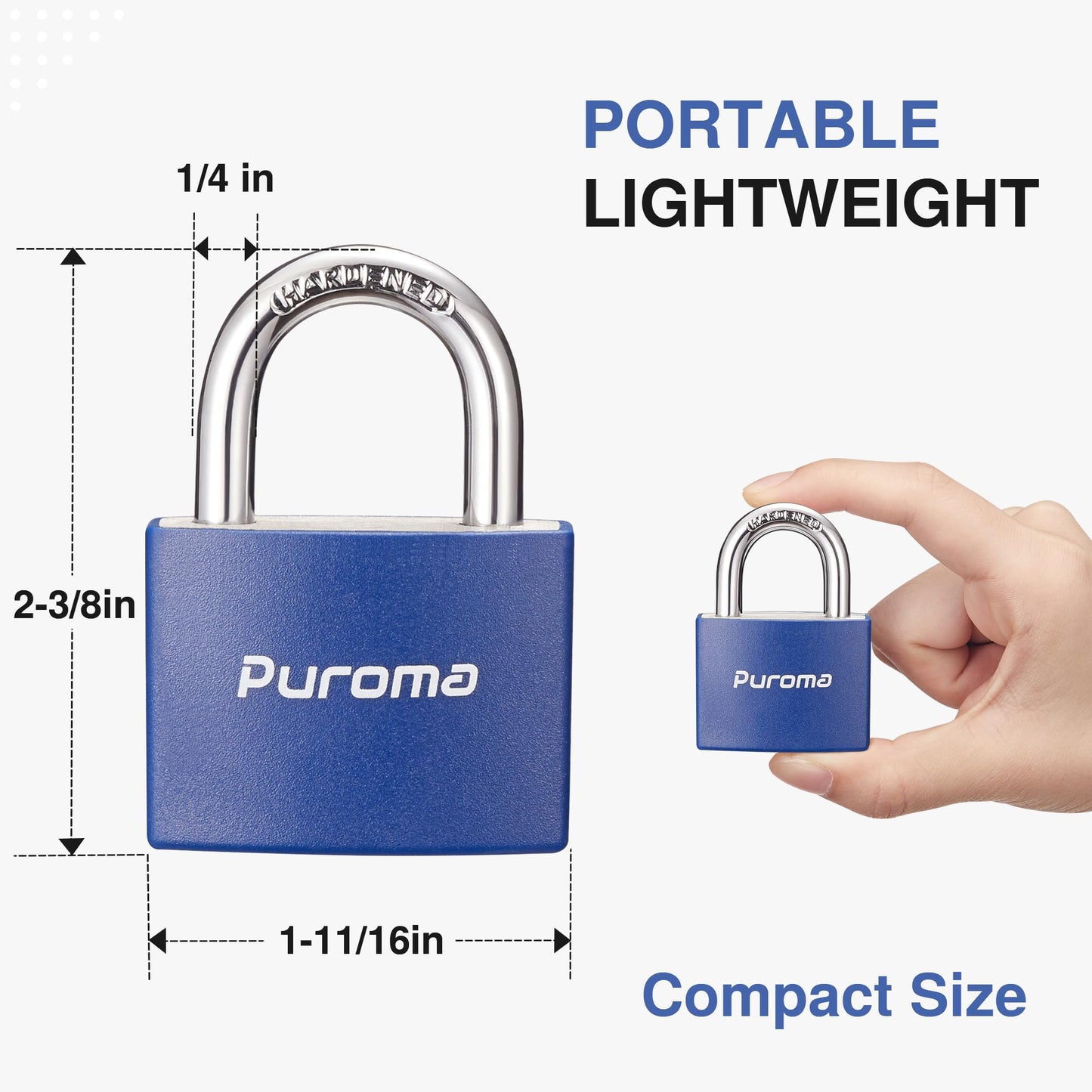 Puroma Lock Keyed Padlock, 2 Pack Aluminum Locks with 3 Keys Alike, 1.1 Inch Locker Lock 43mm Small Padlocks for Gate, Fence, Shed, Toolbox, School Gym Locker (Blue)