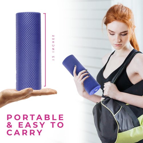 FitOn Recovery Foam Roller - High Density Muscle Recovery and Deep Tissue Massage - Compact 12"x4", Purple