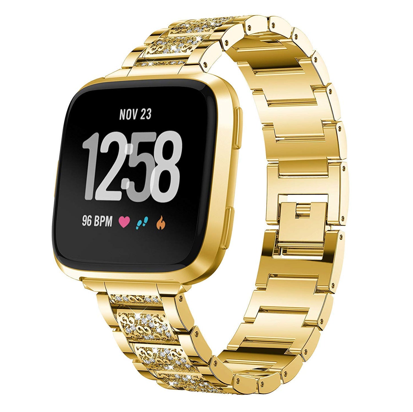 Jewelry Bling Bands Compatible with Fitbit Versa, Diamond Rhinestone Bracelet Metal Strap Replacement for Women (Gold)