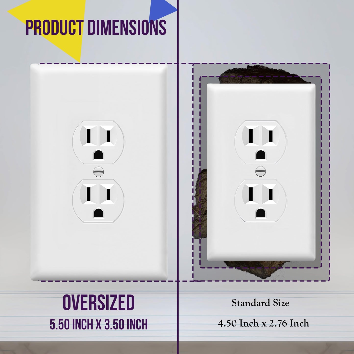 ENERLITES Jumbo Duplex Receptacle Outlet Wall Plate, Large Electrical Outlet Covers, Over-Size 1-Gang 5.5" x 3.5", Polycarbonate Thermoplastic, 8821O-W-5PCS, White (5 Pack)