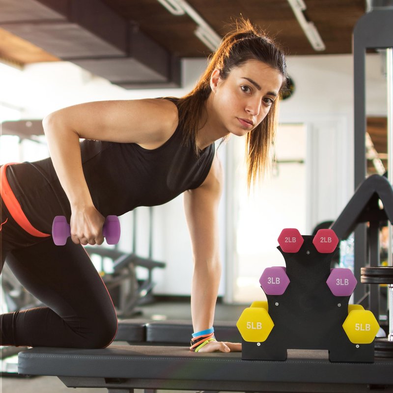 Fitvids Colored Neoprene Dumbbell Set with Rack, 20LB Set: 2/3/5LB Pairs, Color Series