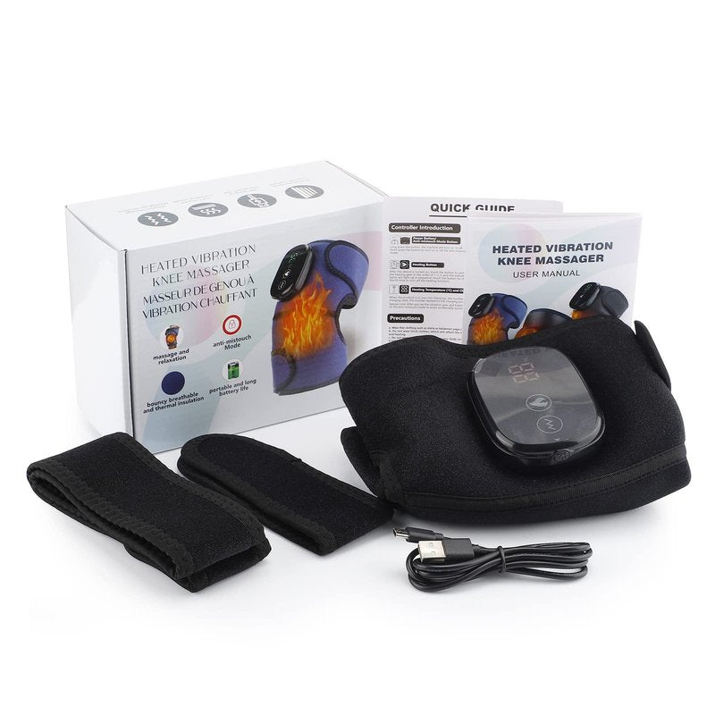 FSA Eligible Knee Massager with Heat and Vibration, Knee Heating Pad for Arthritis with Massage, Heated Knee Brace Wrap Black