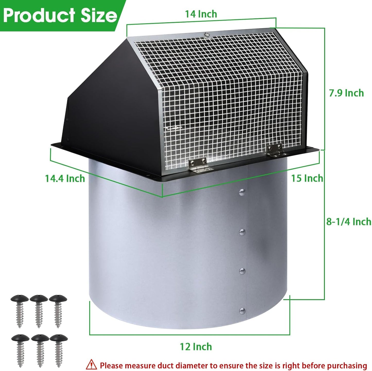 5-Inch Exterior Dryer Vent Cover with Screen & Damper - Galvanized Steel, Black