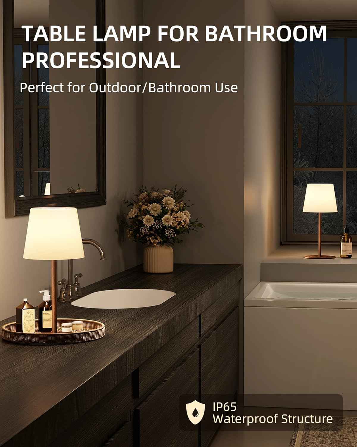 EZVALO Waterproof Cordless Table Lamp - Dimmable LED Night Light for Outdoor & Indoor Use