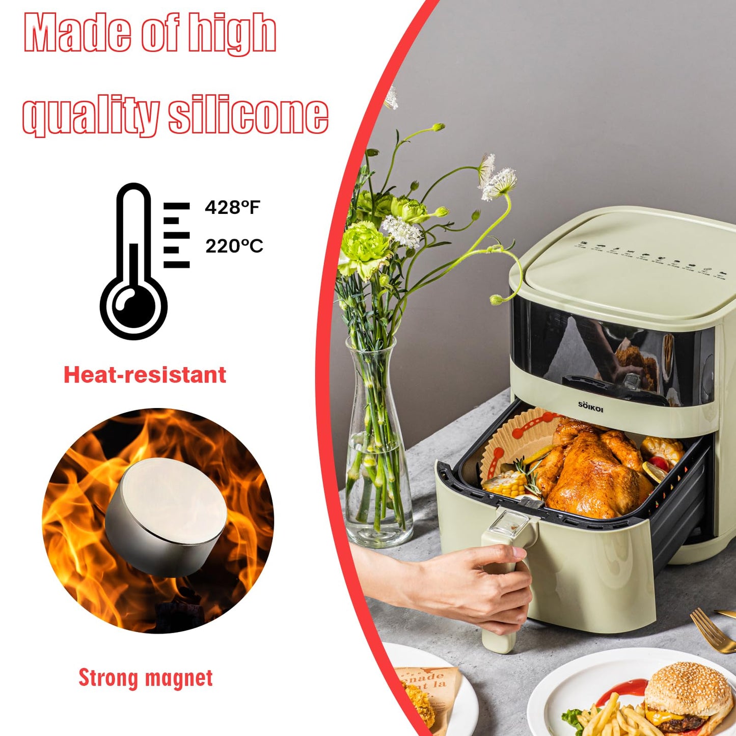 CITYBAN 12PCS Air Fryer Magnets For Parchment Paper,Air Fryer Magnets Silicone Buckle for Holding Down Lock Liners (Red))