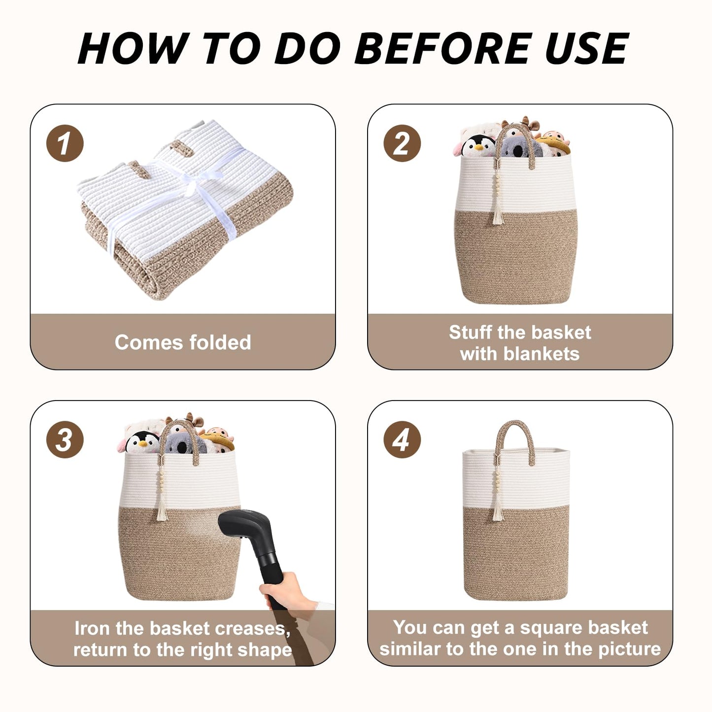 65L Woven Laundry Basket for Clothes, Large Rectangle Laundry Hampers with Beads Tassel, Nursery Storage Basket for Toys, Tall Dirty Clothes Hamper for Bedroom Aesthetic, Laundry Room Organization