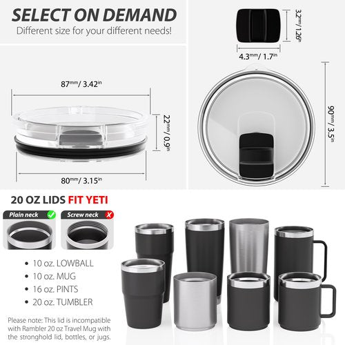 CeleVista 20 oz Tumbler Lid for YETI, Replacement Lid for YETI, 3 Pack Magnetic Travel Spill Proof Cup Covers with Slide Switch for 20 oz Tumbler & 10oz Lowball, 10 oz Mug, BPA Free (3 Pack)