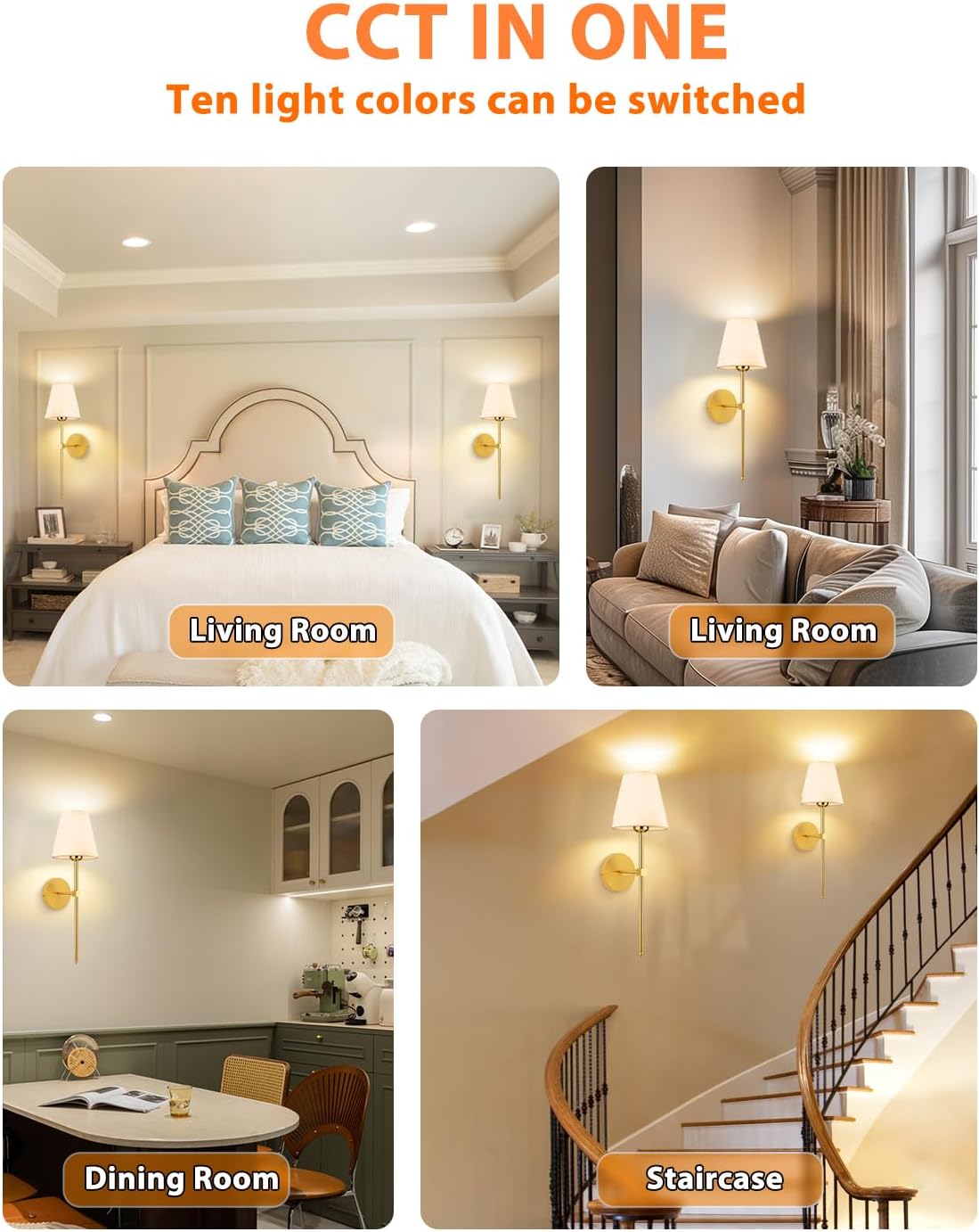 Rechargeable Black Wall Sconce Set of 2 - 5CCT Wireless Dimmable Lights with Remote for Bedroom & Living Room