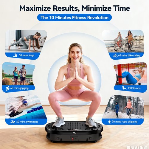 HTM Vibration Plate Exercise Machine with 120 Speed Levels, 9 Program Modes and Remote Control - 15 Min Timer, 300 lbs Capacity Vibrate Stand Shake Board for Full Body Workout, Fat Burner and Toning