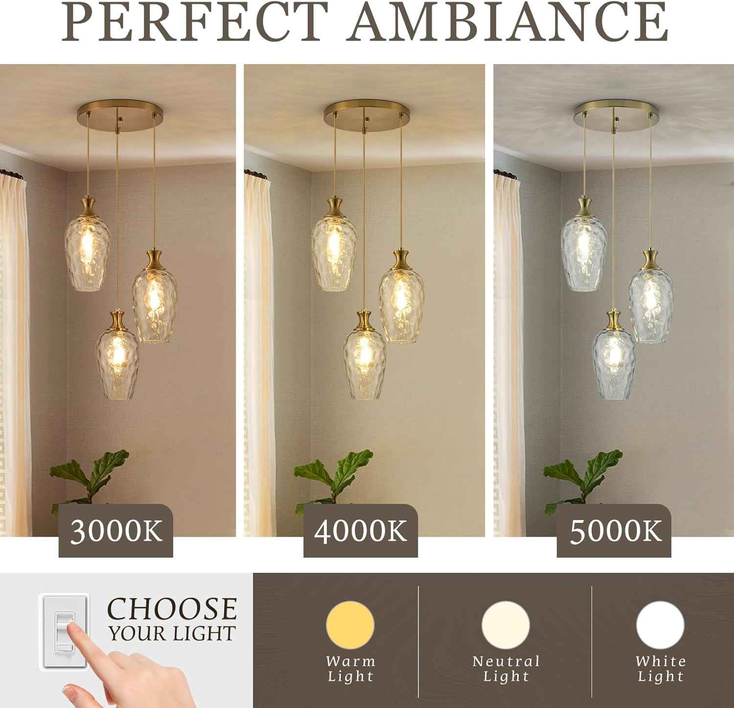 Brushed Nickel Glass Pendant Light Fixture - Modern 1-Light Hanging Lamp for Kitchen Island & Dining Room
