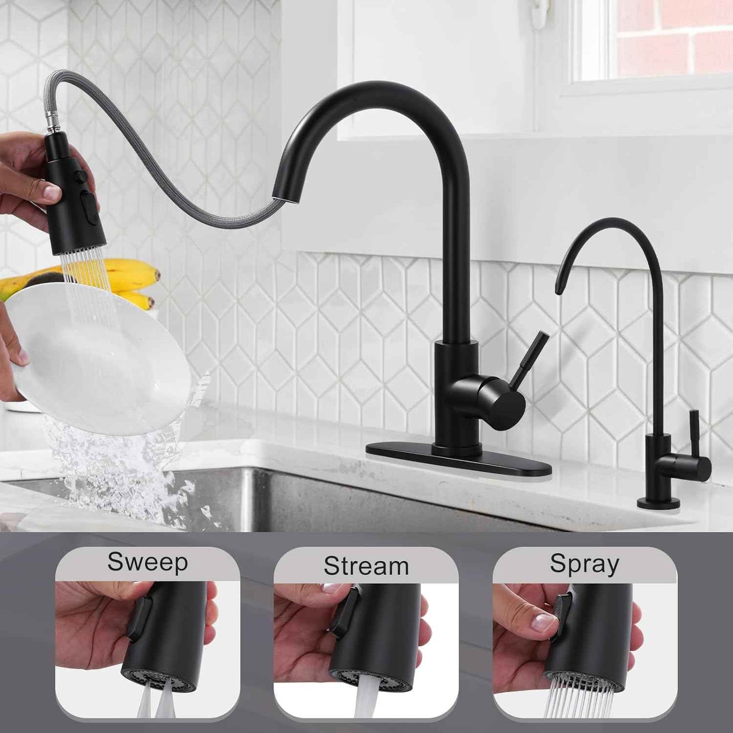 Stainless Steel Kitchen Faucet Combo with Water Filter - Brushed Nickel Sink Faucet for RO Systems