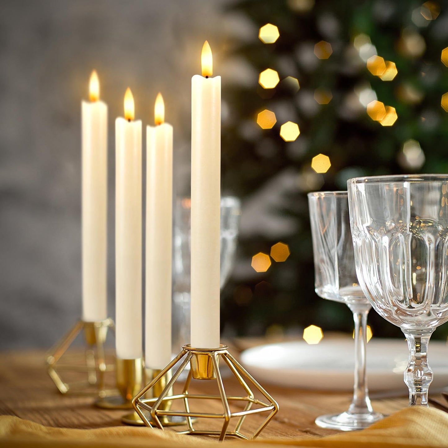 idyl light Flameless Taper Candles with Remote Timer, 9.8 Inches 3D Flickering Flame Led CandleSticks Battery Operated Window Candles for Fireplace Halloween Christmas Home Wedding Decor (Ivory)