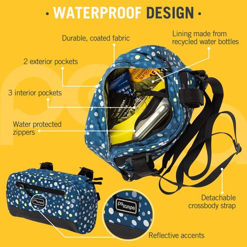 Po Campo Domino Handlebar Bag - Large, Waterproof Bicycle Storage Baskets for Front Mount - Lightweight Bike Bags That Convert To Crossbody (Meadow)