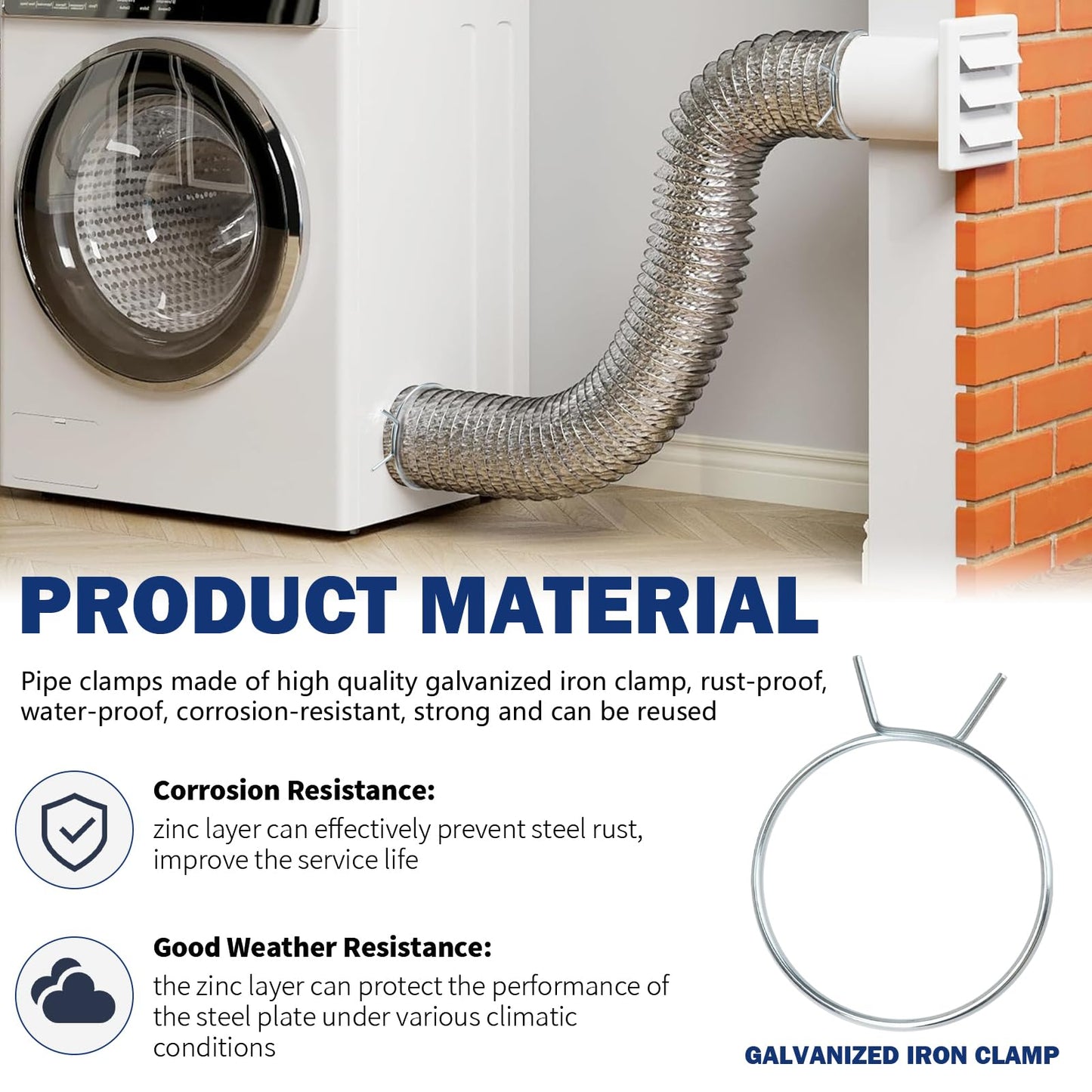 Dryer Vent Tube Tension Clamp 4 Inch, Dryer Tube Clamps Connect with 4 In Dryers Vent Hose, 4 Inch Diameter Quick Release Hose Duct Clip, 10 Pcs