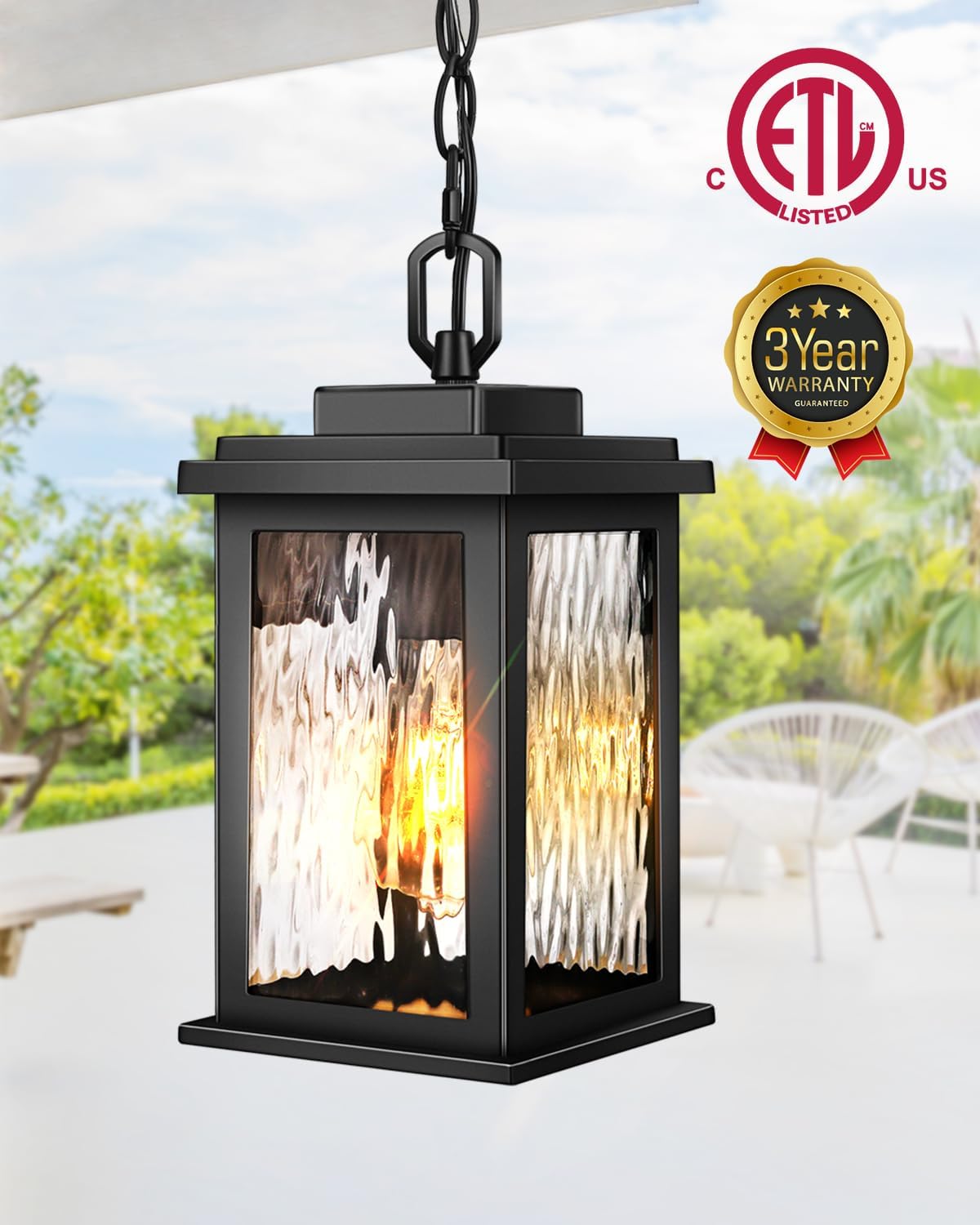 Outdoor Pendant Light - Oil Rubbed Bronze Chandelier for Porch & Patio, Adjustable Chain