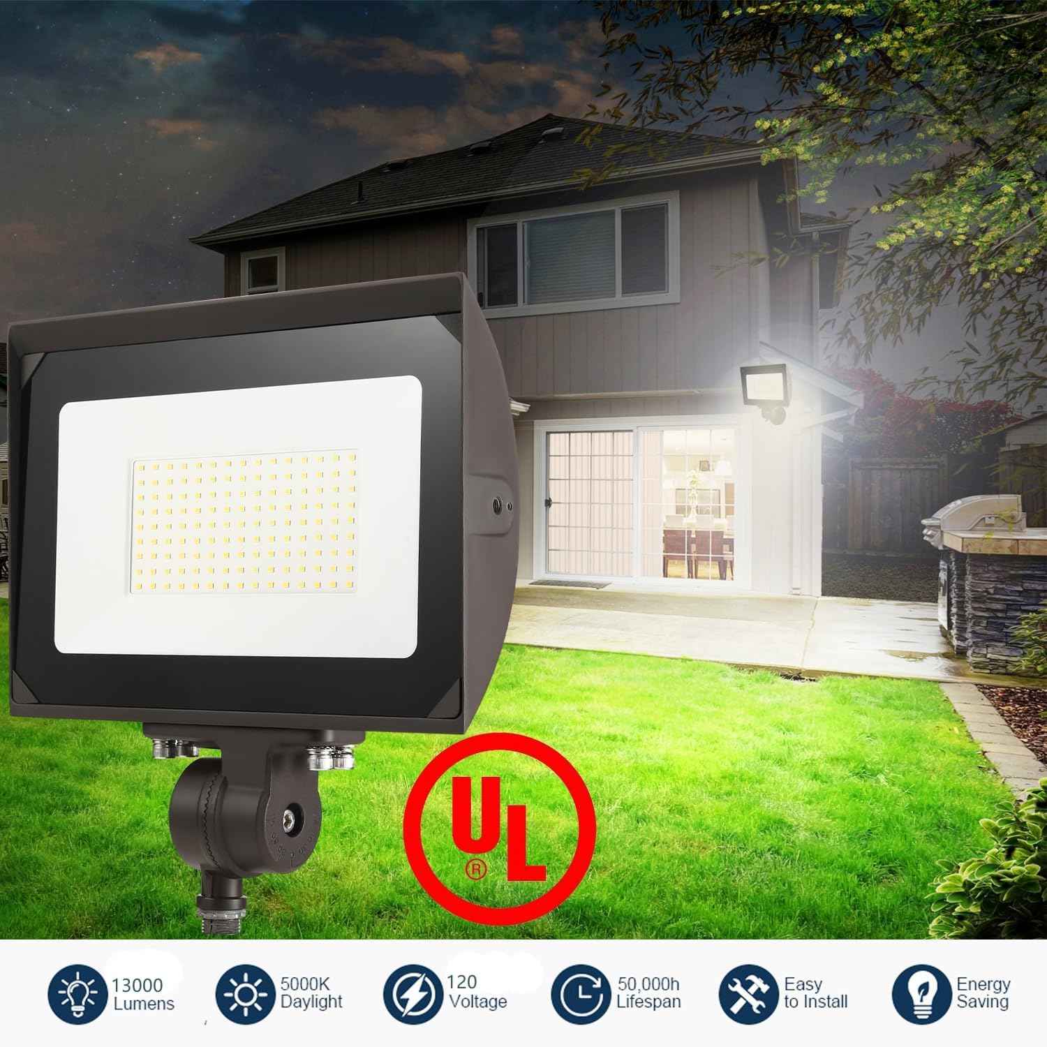 80W LED Flood Light - Waterproof Outdoor Security Light, 9600LM, 5000K Daylight, Knuckle Mount Included