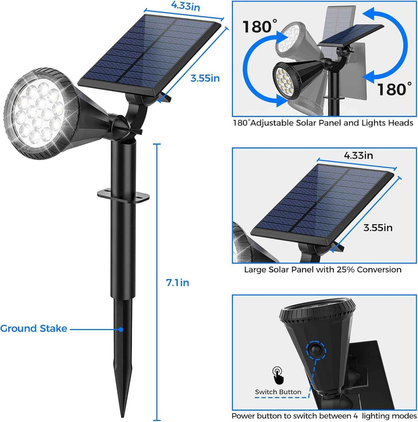 Solar Spot Lights Outdoor - 8 Pack Waterproof Adjustable Landscape Lights for Garden & Pathway