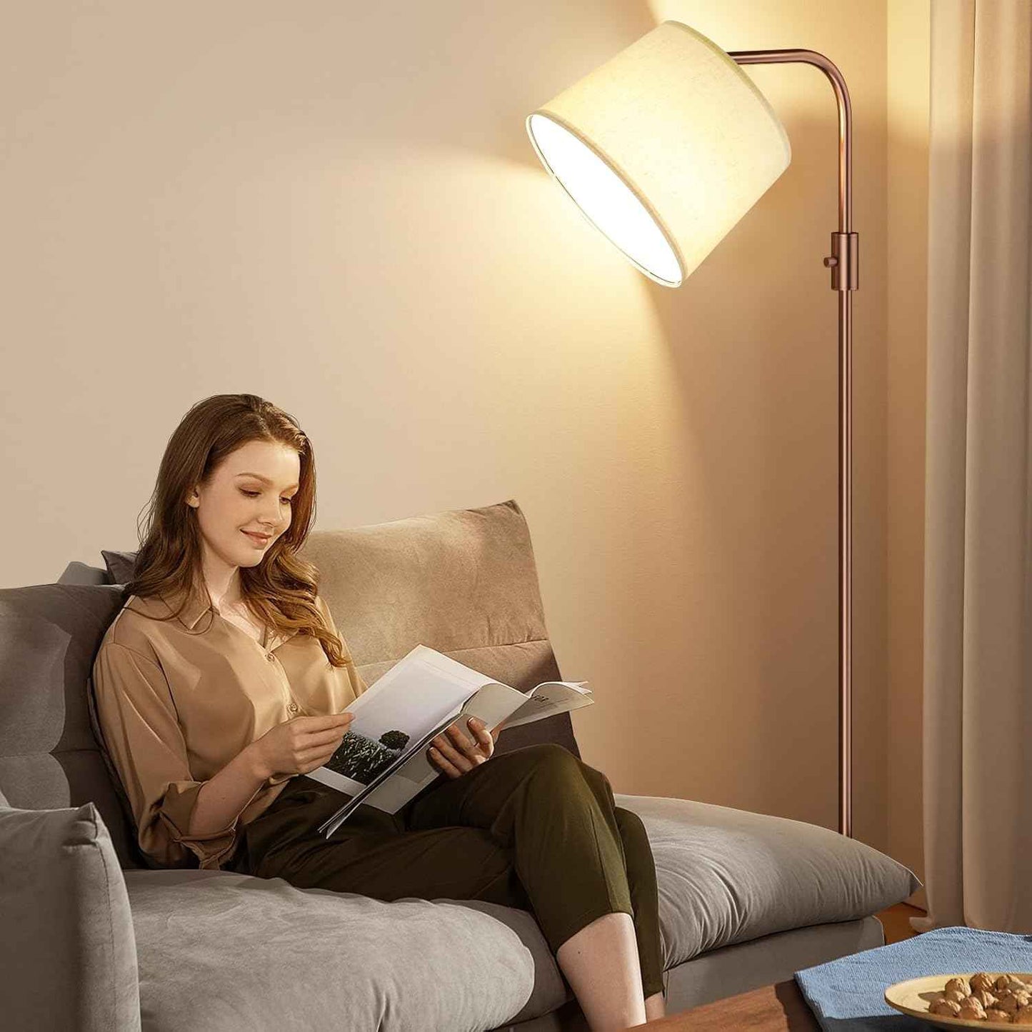 Modern Dimmable Floor Lamp with 9W LED Bulbs - Stylish Standing Light for Living Room & Bedroom (Gold & White)