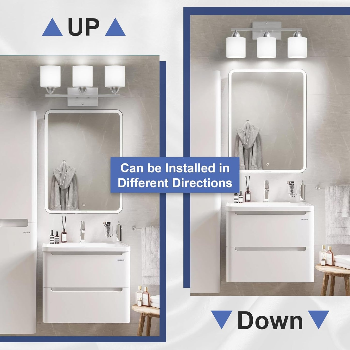 Modern 4-Light Bathroom Vanity Light Fixture - Anti-Rust Over Mirror Sconce with Milky White Glass Shades, E26 Base
