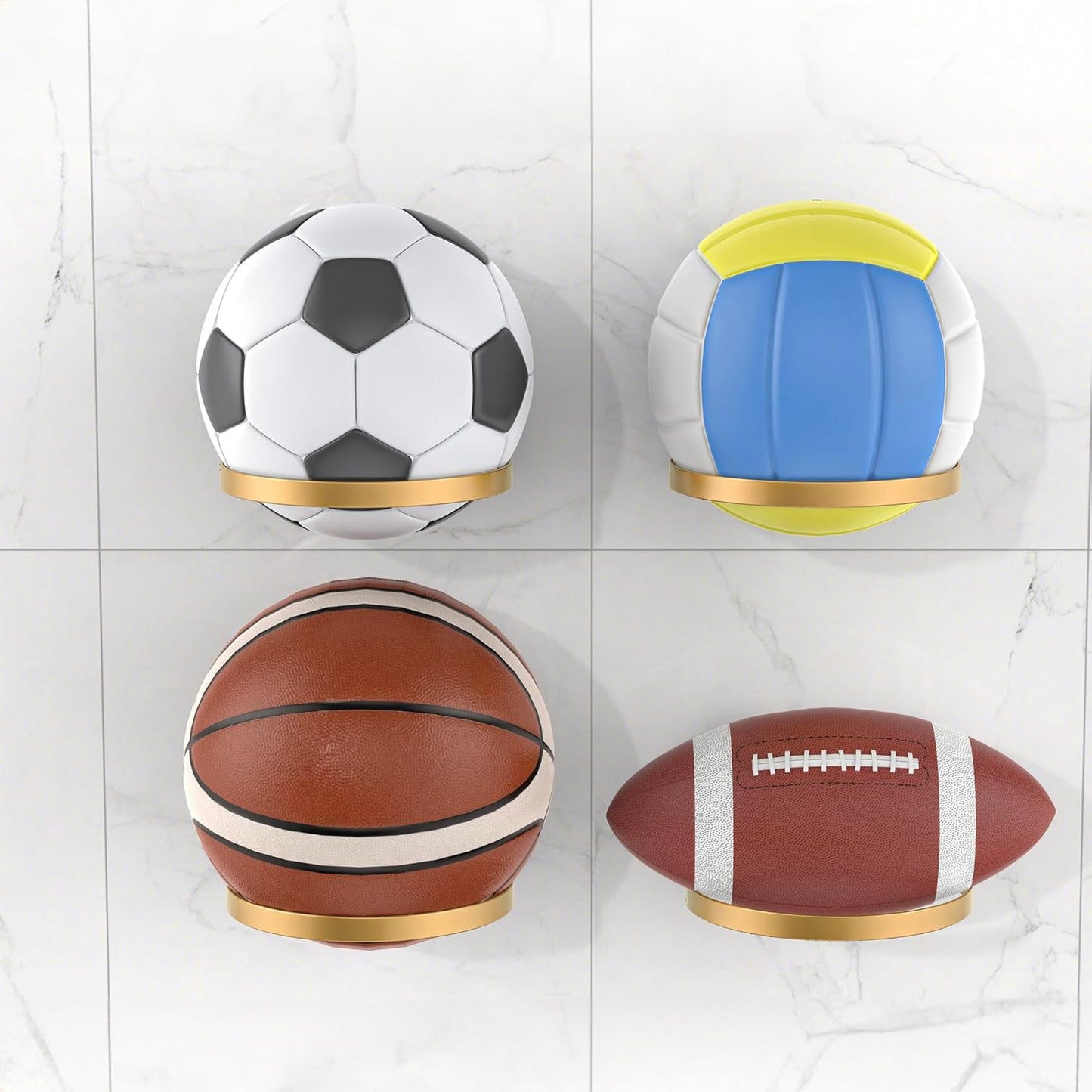 Skiennix Ball Holder Wall Mount - Stylish Sports Ball Display Rack with Acrylic Base & Gold Metal Ring | Perfect for Basketball, Soccer, Football & Volleyball Storage