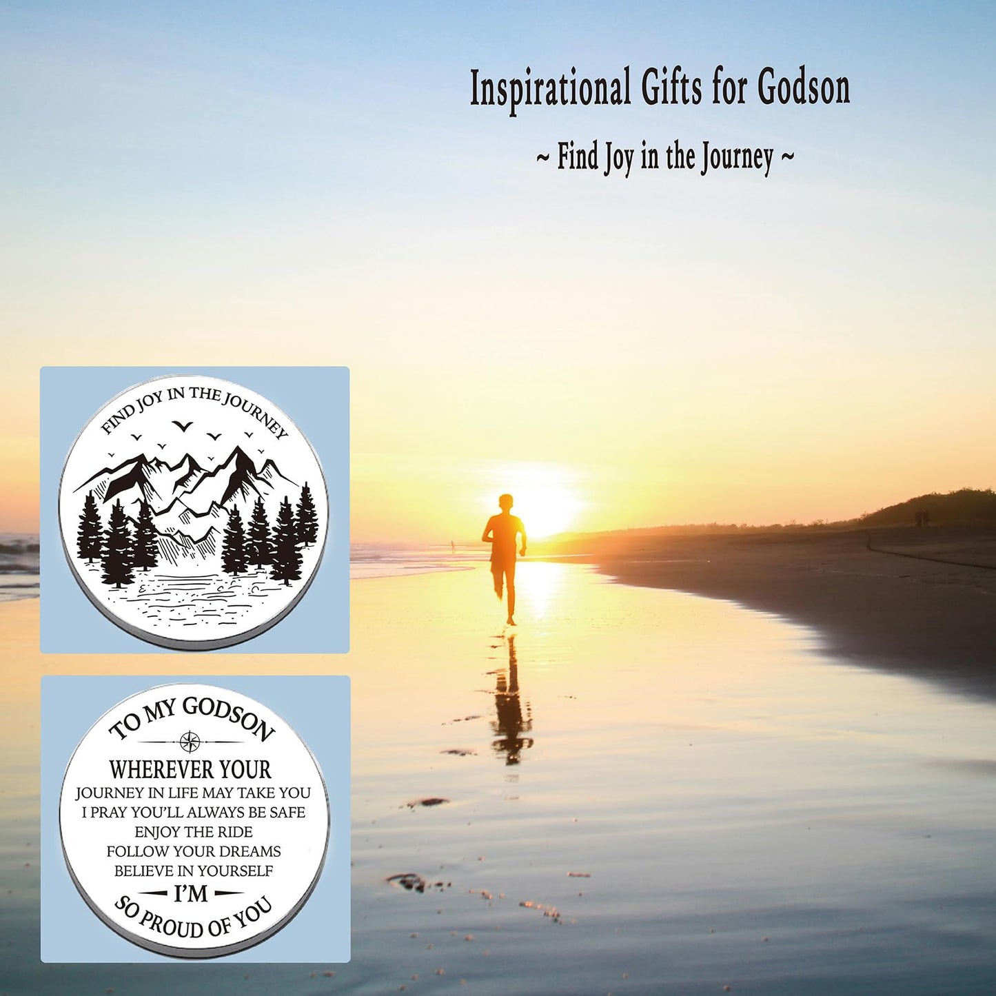 Godson Gifts from Godmother Godfather, Go Confidently Pocket Compass Engraved Black, to My Godson Pocket Token, Inspirational Keepsake Gifts Ideas for Godson Birthday Graduation Christmas Baptism