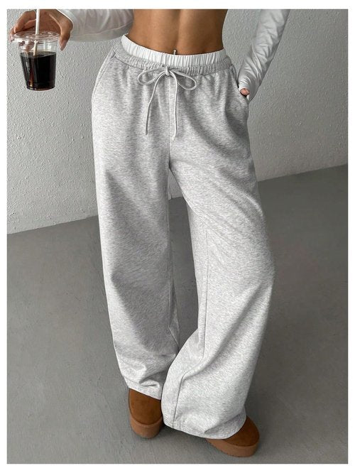 SOLY HUX Girl's Drawstring Waist Baggy Sweatpants Wide Leg Casual Loose Long Pants Pure Grey 11Y