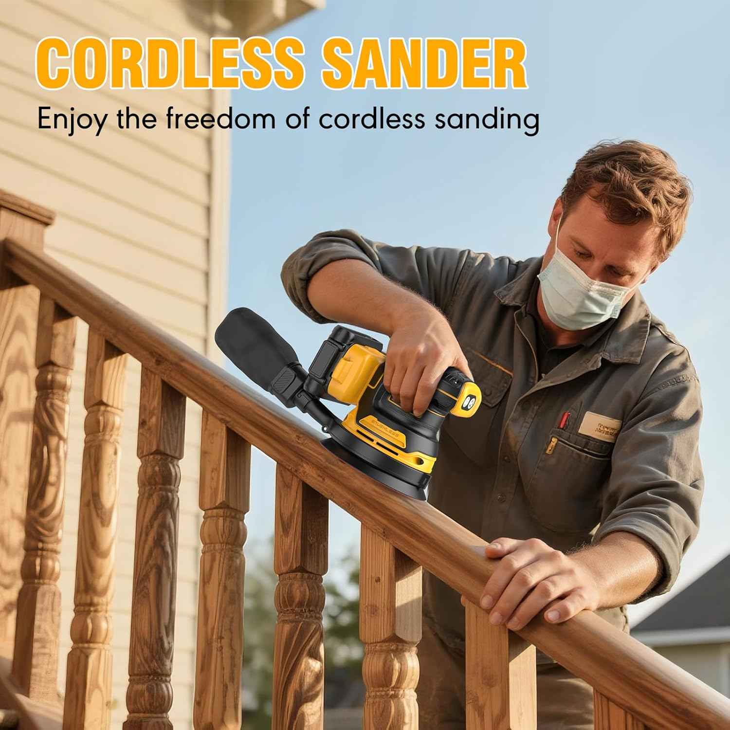 Dewalt 20V Cordless 5" Random Orbital Sander with 10 Sandpapers & Dust Collector