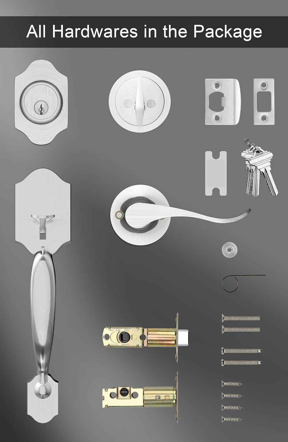 Gold Front Door Handle & Deadbolt Set - Reversible Lever Lock Hardware