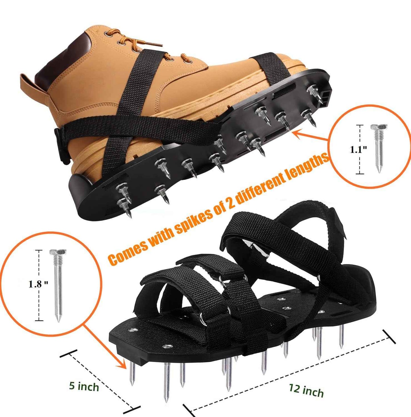 Gunite Spiked Shoes for Epoxy Floor,2 in 1 Fully Assembled,2 Lengths of Spikes with 1.8"" and 1.2"" Short Spikes,Perfect for Epoxy Garage Floors,Overlays, Lawn Aeration,Aerator Shoes