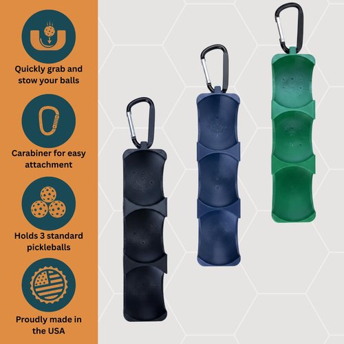 Infinite Designs Premium 3D-Printed Pickleball Holder – High Performance PETG – Precision Snap-Fit Convenience – Ultimate Pickleball Accessory - Carrier Holds 3 Pickleballs (Navy)