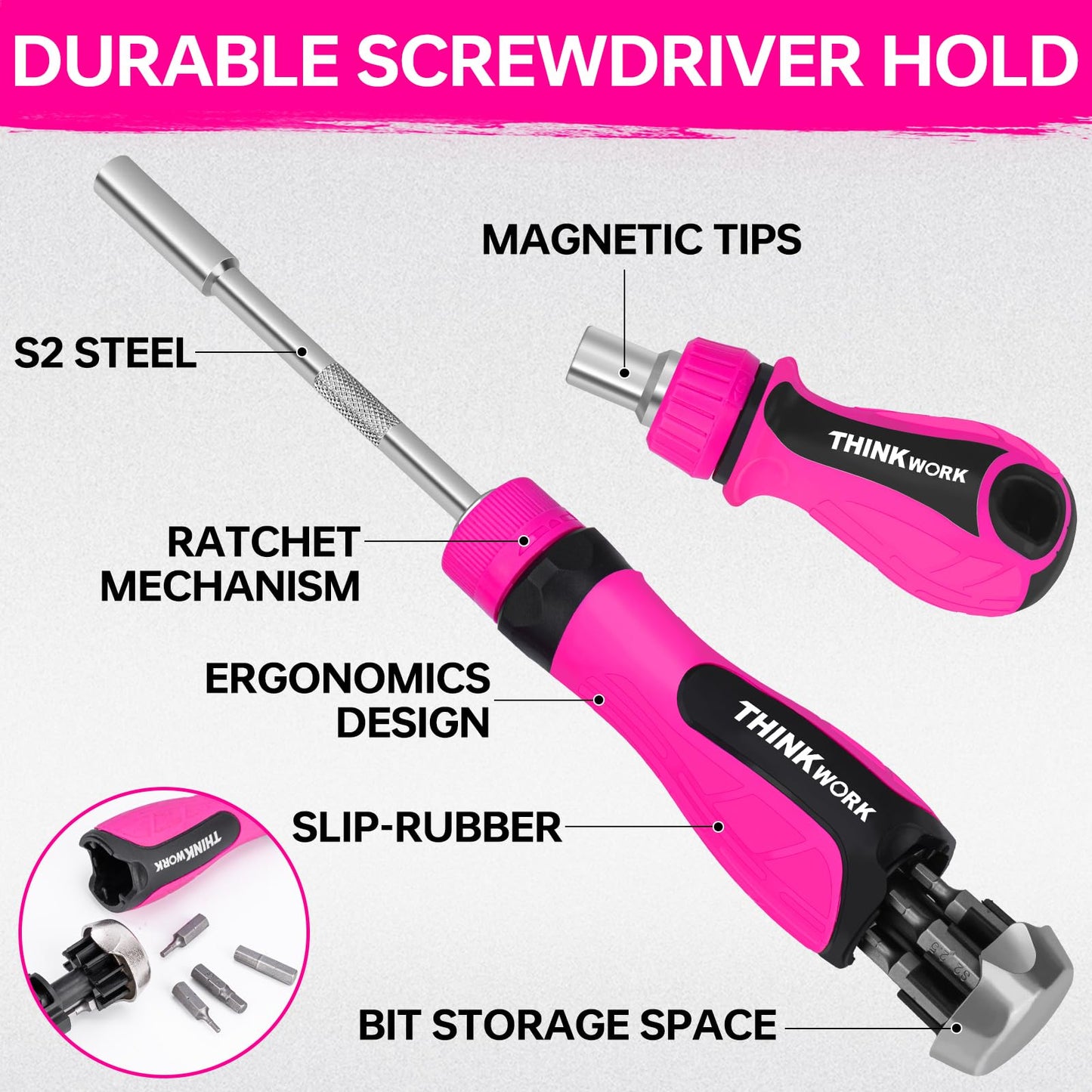 32-in-1 Ratcheting Screwdriver Set, 90&240mm Ergonomic Cushion Grip Handles, Includes Torx, Phillips, U-shape, Pozi, Slotted, Hex Bit Set for Women Men DIY Office & Home Repair, 32PCS Hand Tools Kit