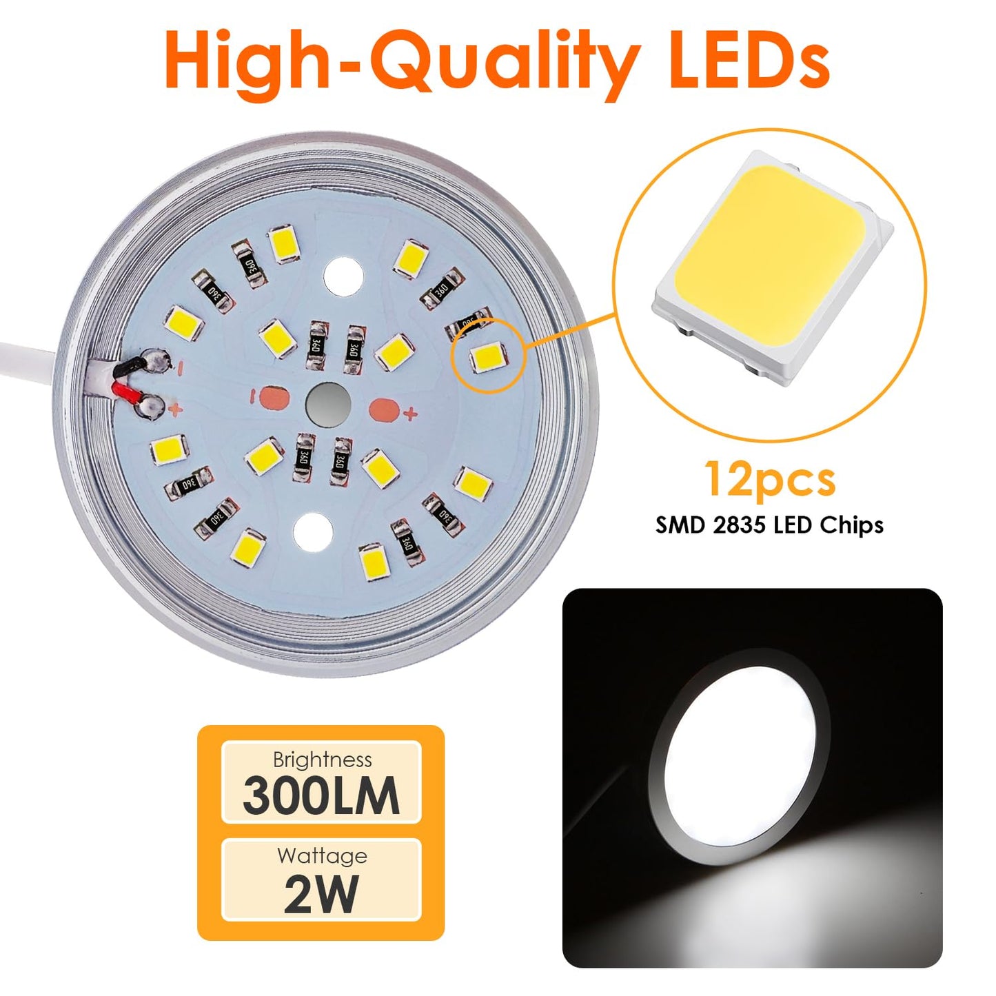 AuyiHomu Single Under Cabinet LED Puck Lights Plug in, 3D Printer LED Lamp Kit 001 DIY USB Powered 5V Dimmable Touch Switch Ultra Thin for Kitchen/Cabinet/Wardrobe/Showcase (Cool White/6000K)