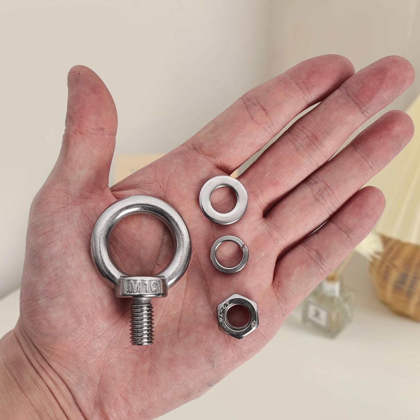 SRZTXU 4 Pack M10 Stainless Steel Eye Bolts with Nuts Washers, 0.65"(17mm) Thread Length - Eyebolts for DIY, Furniture, Swing, and Outdoor Use (4, M10 x 17mm)