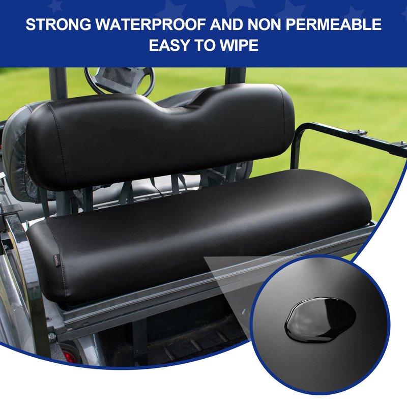 NOKINS Golf Cart Waterproof Rear Seat Covers,Smooth and Simple,No Stapler Required, Fits EZGO, Club Car, Yamaha Vinyl Replacement Seat Cover, Black