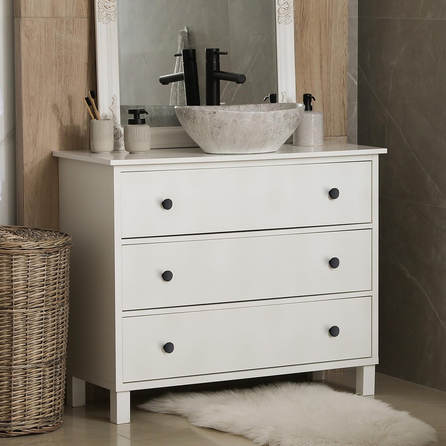 Ravinte 3 Pack Cabinet Knobs Black Kitchen Cabinet Knobs Round Dresser Drawer Knobs Matte Black Drawer Pulls Closet Door Knobs 1-1/5 Inch