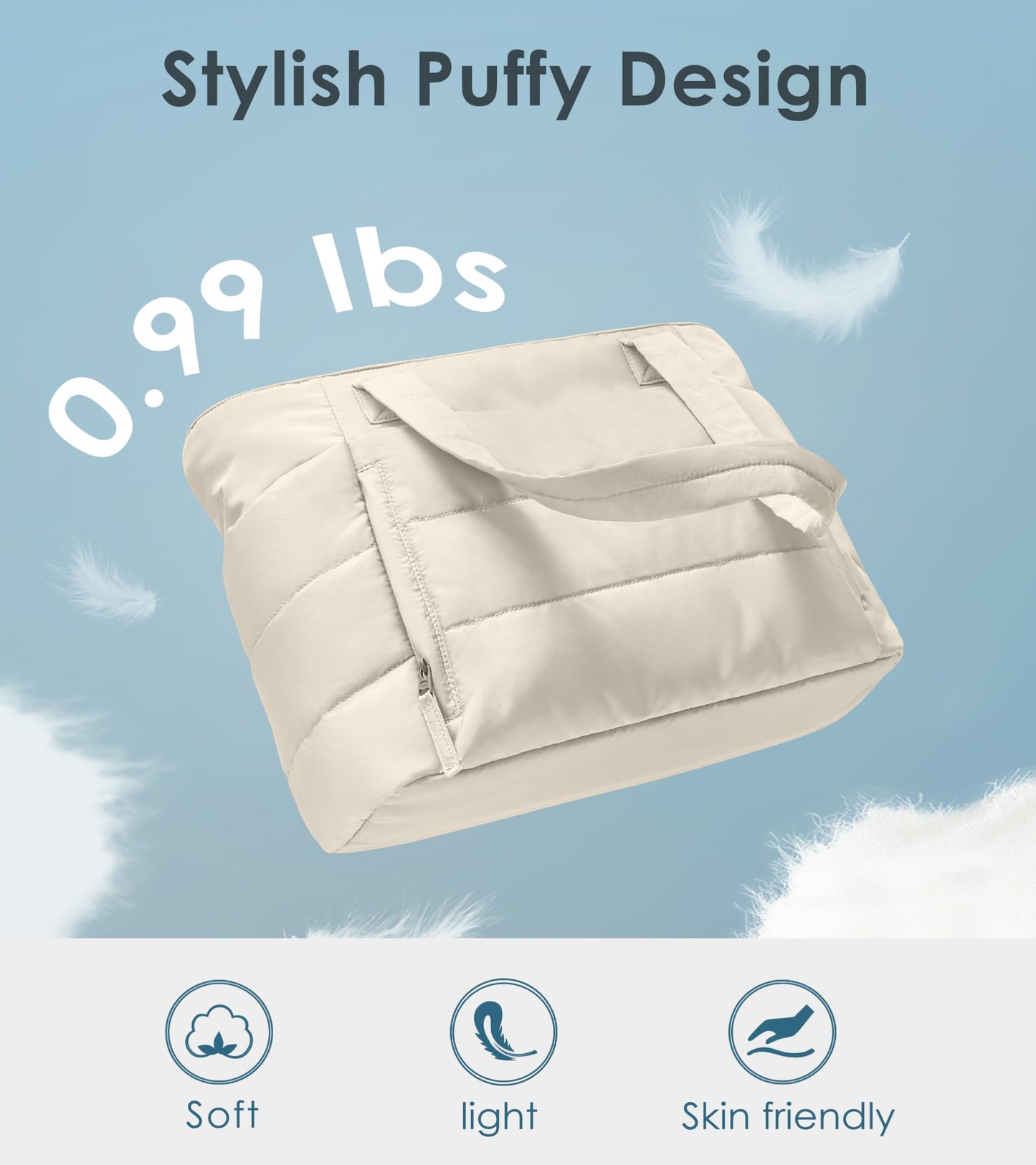 Uselike Tote Bag for Women with Zipper, Quilted Puffer Tote Bag with Compartments, Lightweight Puffy Work Bags for Women