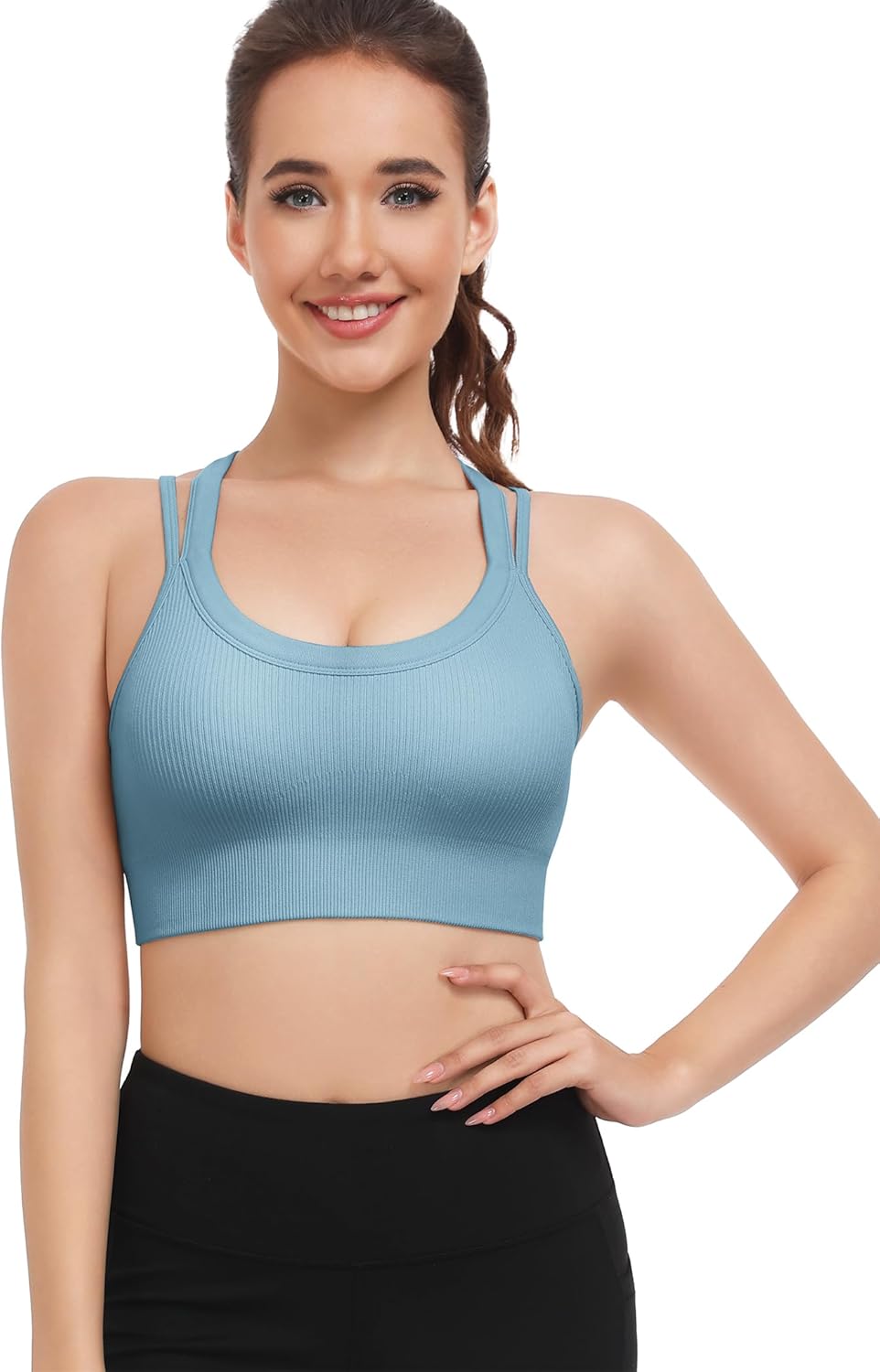WANAYOU High Support Sports Bras for Women - Ribbed Strappy Design | Padded Criss Cross Back - 3 Pack