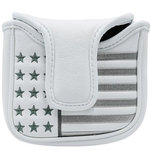 Gbourly Golf Club White USA Square Mallet Putter Cover Patriotic Magnetic Heel Shafted PU Leather Headcover