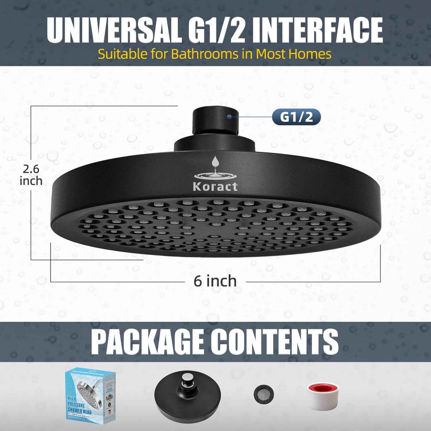 Shower Head High Pressure Rain Premium Quality Luxury Design Anti-Clogging Silicone Nozzles Adjustable Replacement for Bathroom Shower Heads (6 inch Round) (Matte Black)