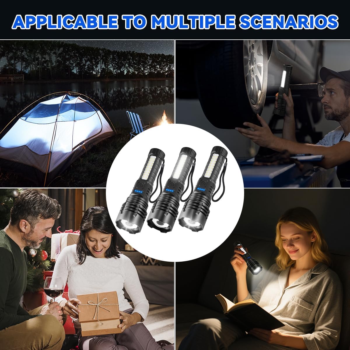 High Lumens Rechargeable Flashlight Set - 3 Pack, 7 Modes Tactical LED Lights for Home & Camping