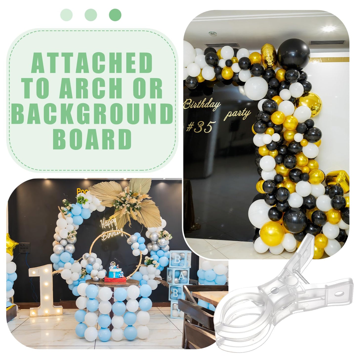 LemonRoad 10 Pack Large Balloon Arch Clips Plastic Transparent Backdrop Spring Clamps 3.5 Inch Heavy Duty Clip for Balloon Arch Kit Birthday Decoration Crafts Woodworking Photography Studios (Clear)