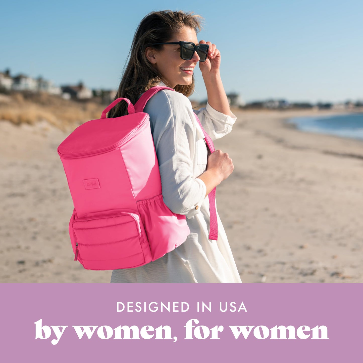 Fit & Fresh Insulated Backpack Soft Cooler – Leak-Resistant, Beach & Travel Bag for Women, 24 Can Capacity Picnic & Cooler Bag, Hot Pink